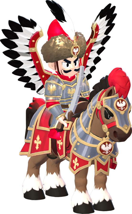 A Polish winged hussar on an armoured horse