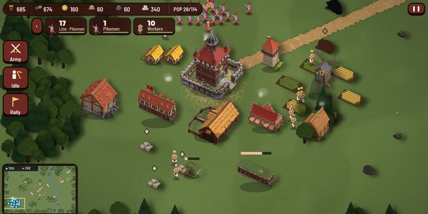 A Skirmish town with its Keep, farms and mines