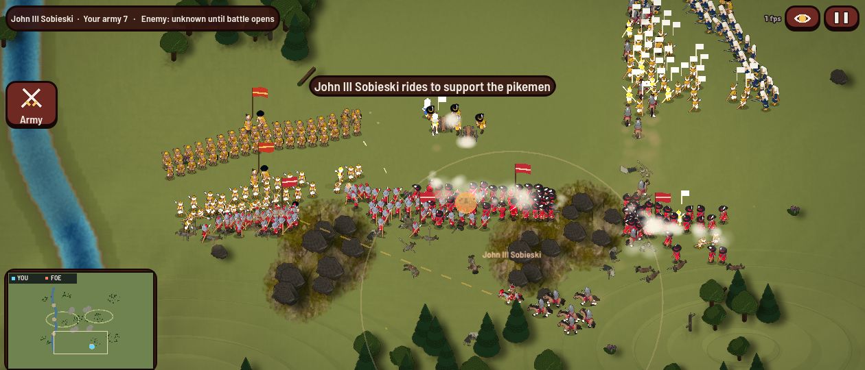 Pike and musket regiments clash in the smoke